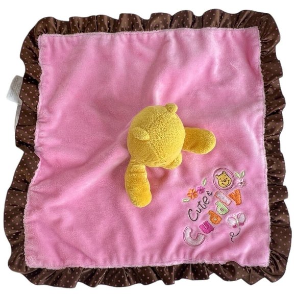 Disney Winnie the Pooh Lovey Bear Cute & Cuddly Pink Brown Security Blanket - Picture 4 of 8